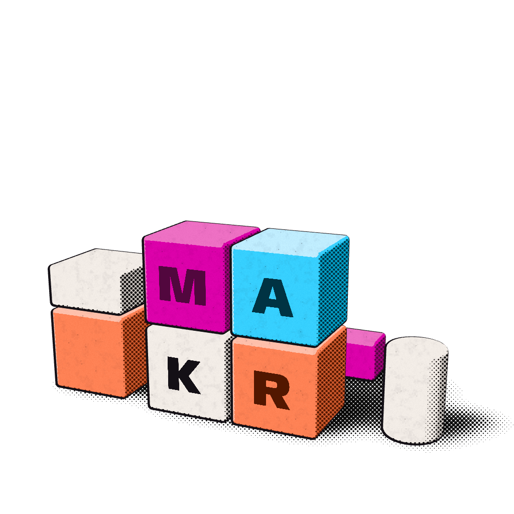 The MAKR blocks tidied into the mark, print-shaded, on Night